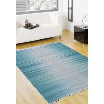 Rugsville Contemporary Blue Flatweave Wool Rug 120 x 180 cm