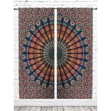 Rugsville Cotton Peacock Design 7 feet Eyelet Rust Tapestry Curtain 100x210 cm