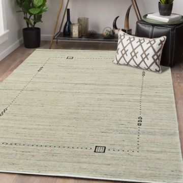 Barden Bordered Ivory Hand Knotted Gabbeh Wool Rug 63247