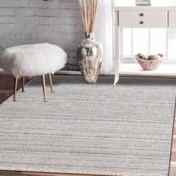 Belmont Stripe Gray Hand Knotted Gabbeh Wool Rug 63252